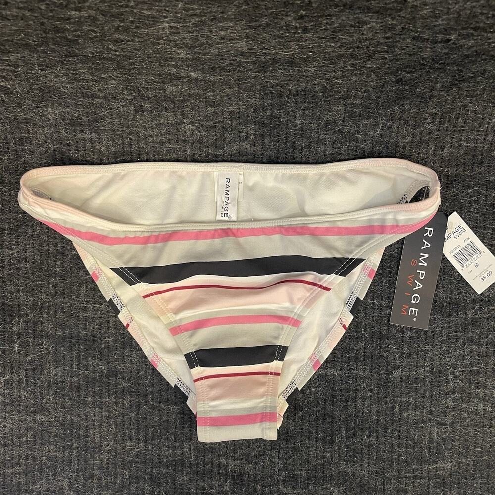Rampage Women's Lined Striped Bikini Swim Bottom Size M White Pink Brown Gray